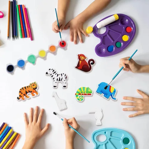 Vista 6 de Funto Kit de pintura de animales para niños, pinta tus propias figuras con imán, juego de manualidades de 27 piezas, cerámica para pintar, proyectos