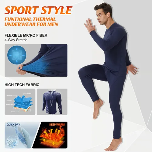 Vista 4 de CL convallaria 2 Pack Thermal Underwear for Men - Warm Fleece Lined Long Johns - Winter Gear Base Layer Tops & Bottoms Set