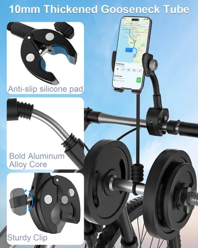 Vista 4 de Soporte de teléfono de cuello de cisne para bicicleta, brazo flexible, soporte de teléfono celular de motocicleta, soporte de teléfono celular