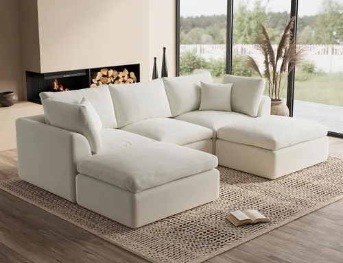 Vista 40 de ohllob Sofás seccionales Cloud de 110 pulgadas para sala de estar, sofá deshuesado en forma de L con otomana, sofá modular de 3 plazas, color negro