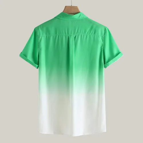 Vista 3 de ZEFOTIM Camisas de lino para hombre, manga corta, con botones, degradado, casual, ajustado, guayabera, playa, trabajo, verano hawaiano