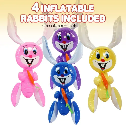 Vista 2 de ArtCreativity Conejito de Pascua inflable de 23 pulgadas con inflables de zanahoria, juego de 4 conejitos inflables, suministros de búsqueda