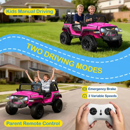 Vista 4 de JOYSTROLL Auto de paseo de 2 plazas de 24 V para niños grandes, auto para A-pink