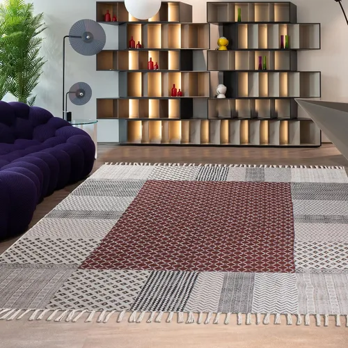 Vista 2 de Runner - Alfombra de área de algodón marrón de 2.6 x 8 pulgadas, alfombra geométrica Kilim para interiores y exteriores, alfombra de tejido plano
