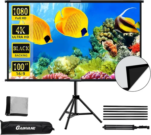 Vista 8 de Soporte de trípode de pantalla de proyector de 60 pulgadas, pantalla de proyección con respaldo negro, soporte de trípode 16:9 HD premium sin