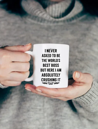 Vista 4 de BLUE RIBBON Nunca pedí ser el mejor jefe del mundo Taza de café - Regalos para hombres, mujeres - Idea de regalo de 11 oz