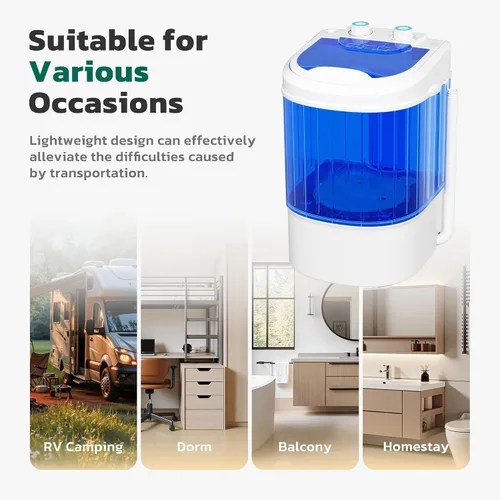 Vista 8 de Greenvelly Lavadora portátil, lavadora pequeña de 6.6 libras de una sola tina con cesta giratoria, lavadora semiautomática para apartamentos, Azul