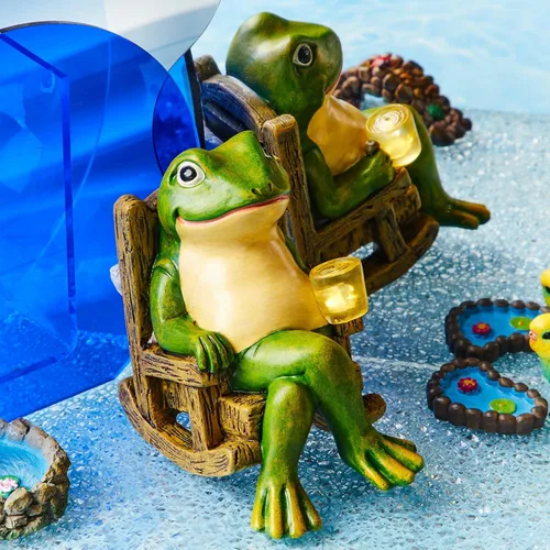 Vista 5 de Jetec Estatua de jardín de rana con energía solar en miniatura, decoración del día de la madre, regalos para decoración del hogar, accesorios