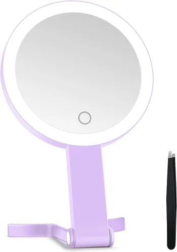 Vista 10 de Espejo de maquillaje iluminado, espejo de aumento 30X con luz, espejo colgante y de mano con asa, negro