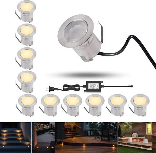 Vista 13 de RNEHON - Luz LED empotrable de color blanco cálido, luces de bajo voltaje de 12 V con carcasa protectora, Φ1.18 luces de paisaje al aire libre