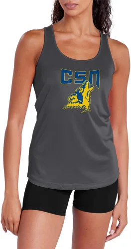 Vista 85 de Camiseta deportiva sin mangas oficial de NCAA Collegiate para mujer, con espalda cruzada, colección con logotipo primario