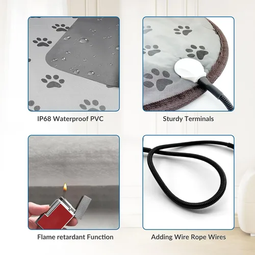 Vista 5 de Almohadilla térmica para mascotas para perro, 9 ajustes de tiempo y tubo protector de metal, añade calentamiento de cuerda de alambre, viene