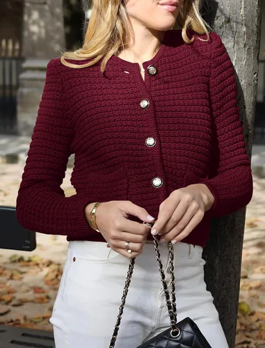 Vista 5 de PRETTYGARDEN Suéteres tipo cárdigan para mujer 2023 para otoño, frente abierto, con botones, manga larga, bolsillos, informal, de punto grueso, ropa