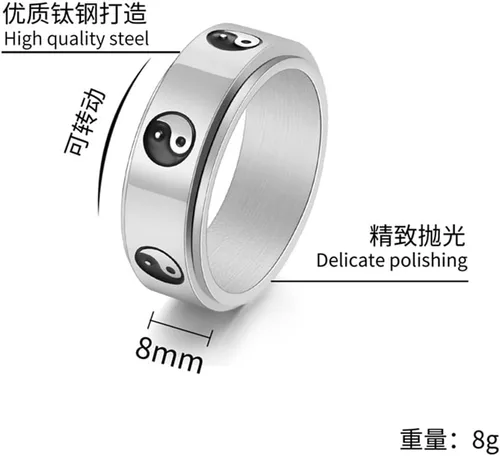 Vista 2 de LiFashion Anillos giratorios personalizados de Yin Yang para él y ella, anillo personalizado de Tai Chi Yin Yang para aliviar el estrés