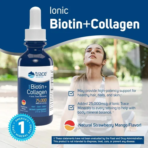 Vista 4 de Trace Minerals Biotina iónica líquida + colágeno 75,000mcg 2 oz Líquido