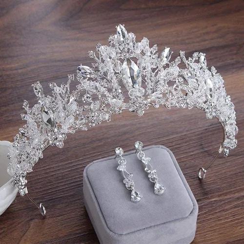 Vista 2 de Hair Crowns for Women Luxury Crystal Heart Bridal Jewelry Set Rhinestone Crown Tiaras Earrings Choker Necklace Set Wedd