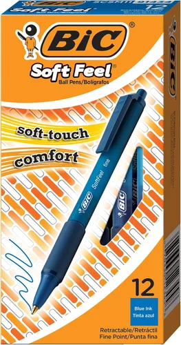 Vista 8 de BIC Bolígrafos retráctiles negros de tacto suave, punta media (0.039 pulgadas), paquete de 12 unidades, bolígrafos negros con agarre cómodo y suave