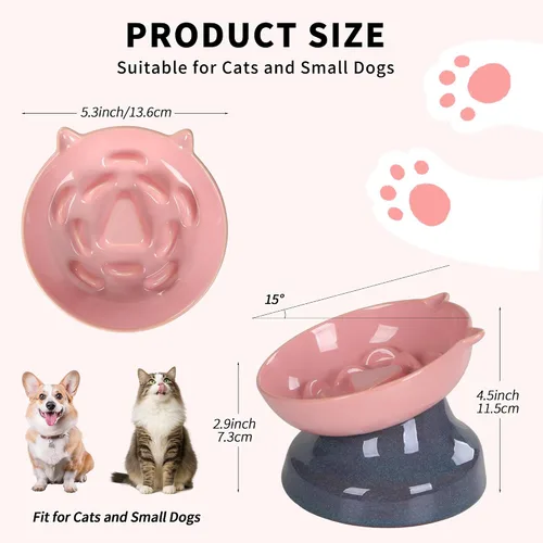Vista 4 de Cuenco de cerámica para gatos de alimentación lenta Rosa