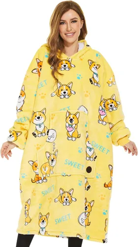 Vista 38 de THREE POODLE - Manta con capucha portátil para mujeres, sudadera con capucha de sherpa de gran tamaño para adultos hombres, mantas con capucha