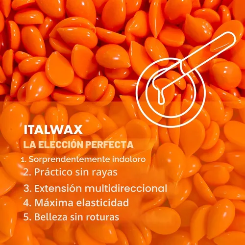 Vista 4 de Italwax Top Line Cera Dura Coral 1.65 lb (750g) – Textura Cremosa Naranja Intensa con Agarre Fuerte, Ideal para Bikini y Cabello Grueso, Aplicación