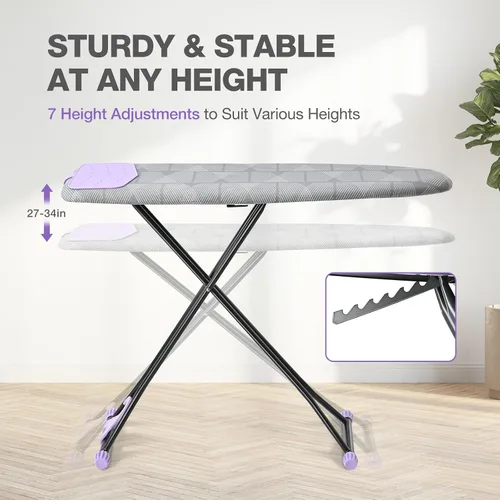 Vista 4 de APEXCHASER Tabla de planchar con soporte para planchar, tabla de hierro compacta y ahorradora de espacio, cubierta extragruesa, altura ajustable