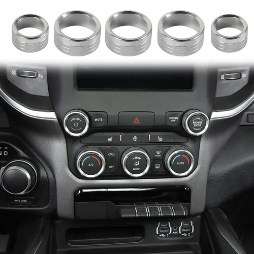 Vista 12 de Voodonala para Dodge RAM Cubierta de perilla del interruptor de aire acondicionado y radio de aluminio para la consola central para Dodge RAM Negro