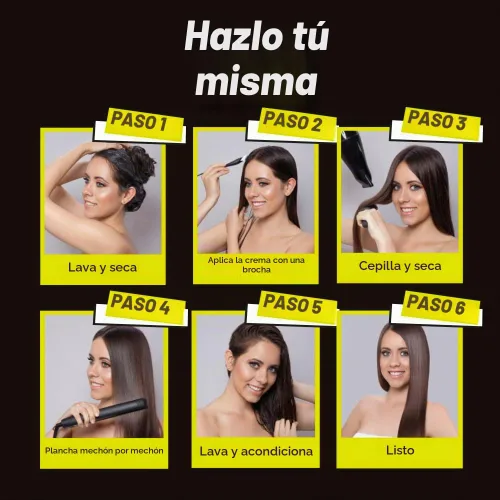 Vista 4 de Cabello sedoso y sin encrespamiento en casa – Kit de tratamiento de alisado de queratina brasileña de Placenta Life con ácido hialurónico