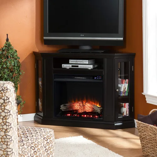 Vista 7 de SEI Furniture Claremont Corner - Chimenea eléctrica convertible con almacenamiento, color negro
