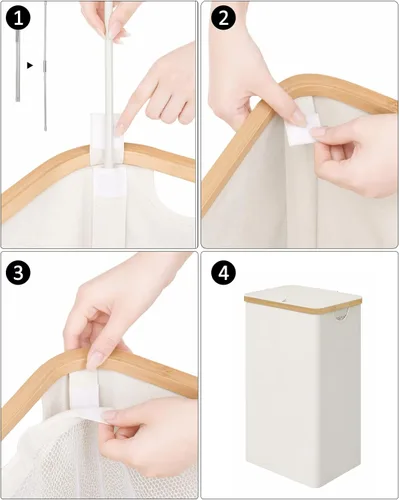 Vista 3 de iEGrow Cesta de lavandería con tapa, cesta grande de lavandería de 110 litros con asa y tapa, organizador de ropa plegable con bolsa interior Beige