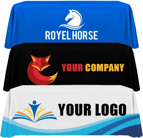 Vista 8 de Mantel y camino de mesa con logotipo personalizado UV Center, mantel ajustable personalizado con diseño, imagen y texto, se adapta a mesas de 4, 6