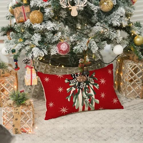 Vista 5 de AVOIN colorlife - Juego de 4 fundas de cojín con diseño de árbol de Navidad, renos, camiones y rayas rojas, para decoración festiva de invierno, 12