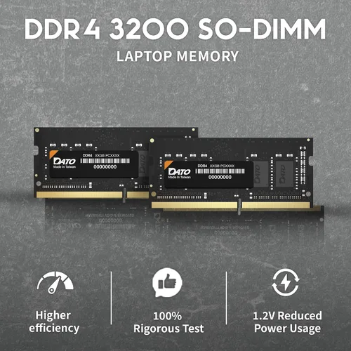 Vista 2 de DATO 8 GB RAM DDR4 3200 MHz PC4-25600 CL22 SODIMM 1.2 V 260 pines no ECC SODIMM Módulo de memoria para portátil Notebook