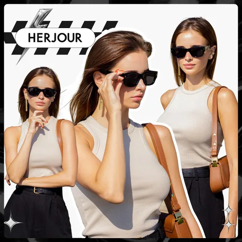 Vista 3 de HERJOUR Gafas de sol rectangulares retro para mujeres y hombres, gafas de sol cuadradas de moda AR82179