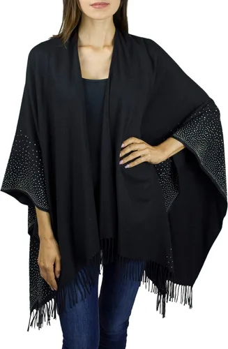 Vista 5 de Jessica McClintock Ruana suave con borde de tachuelas, R19170jms-negroplata (Bsv)