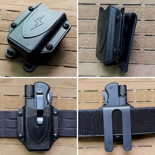 Vista 4 de Funda multiherramienta para la onda de cuero, funda para múltiples herramientas, funda para cinturón con clip compatible con MOLLE (negro)