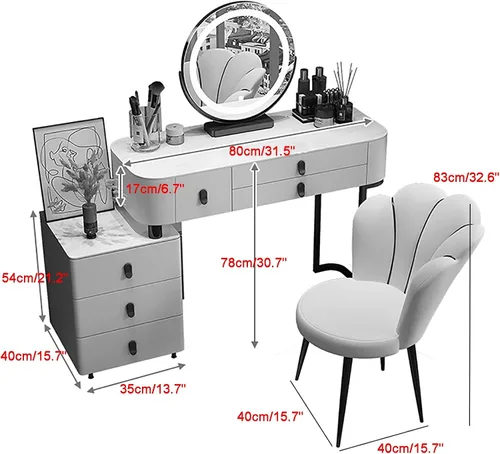 Vista 5 de Escritorio de tocador con espejo iluminado, mesa de tocador de maquillaje con luces, 3 modos de iluminación de color, brillo ajustable, mesa