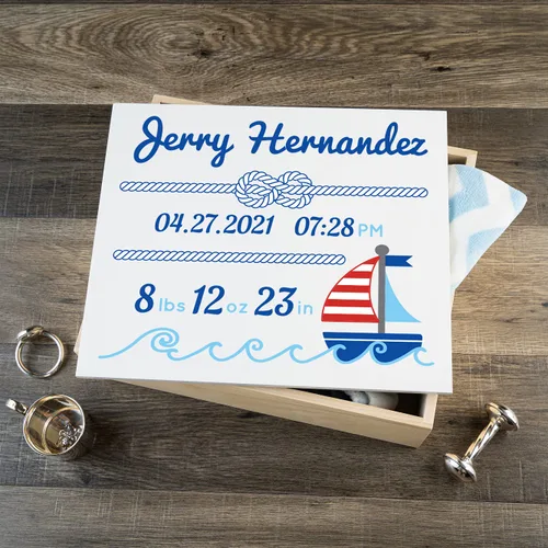 Vista 10 de DIBSIES Caja de recuerdos personalizada para bebé (grande, elefantes azules)