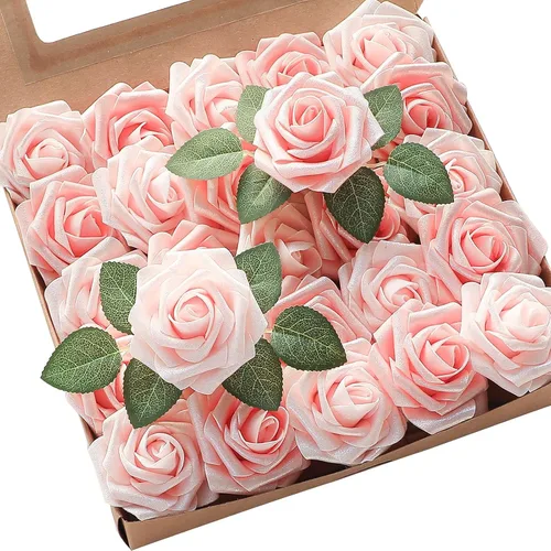 Vista 22 de Floroom Flores artificiales, 25 piezas de rosas falsas de espuma dorada antigua de aspecto real con tallos para ramos de boda DIY, centros de mesa