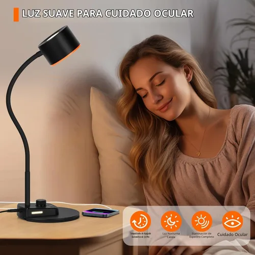 Vista 3 de LiFMIRA Lámpara de Escritorio, Lámpara de Escritorio LED con Puertos de Carga USB C + A, Lámpara de Lectura de Cuidado Visual Completamente