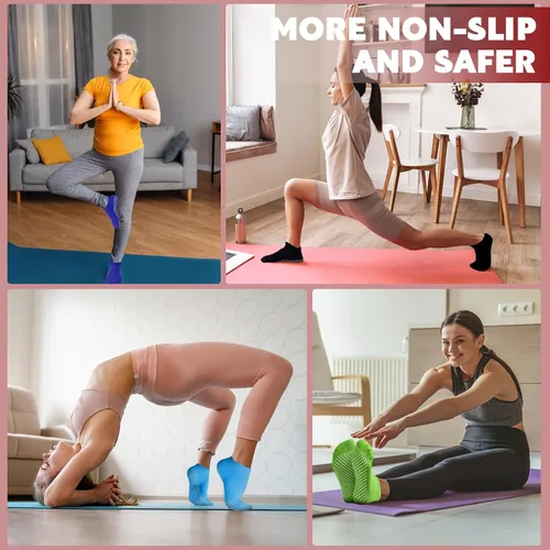 Vista 7 de Jspupifip 24 pares de calcetines de agarre de pilates a granel para mujeres, calcetines de yoga antideslizantes para el hogar, hospital, calcetines