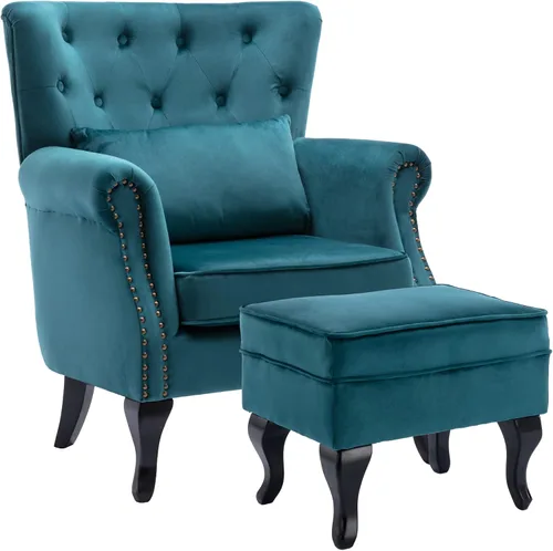 Vista 16 de chairus Silla de Acento Moderna de Mediados de Siglo con Otomana, Cómoda Silla Individual de Sofá de Lino con Botones Capitoné Sillón Orejero