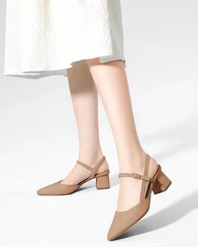Vista 2 de Coutgo Zapatos de tacón bajo y grueso para mujer, tacón puntiagudo cerrado, para boda, fiesta, vestido