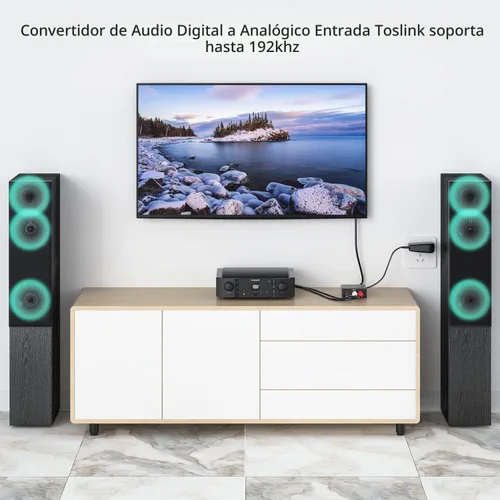 Vista 5 de Convertidor de audio digital a analógico de 192 KHz, convertidor óptico coaxial DAC SPDIF digital a L/R RCA, adaptador de audio Toslink óptico a