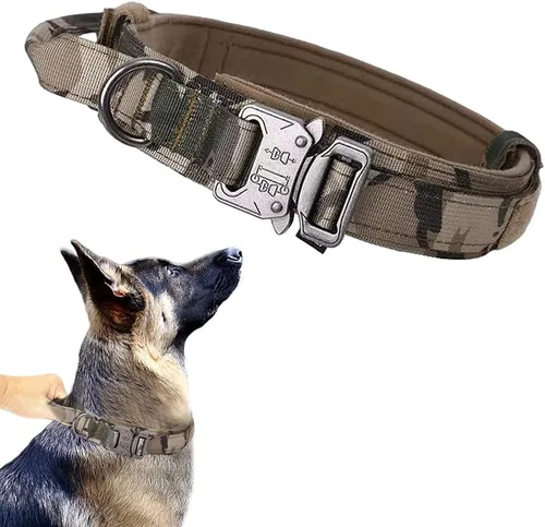 Vista 7 de Collar táctico para perro, ajustable, militar, de nailon, con asa de control y hebilla de metal resistente para perros medianos y grandes (negro, S)