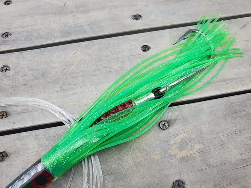Vista 3 de Lobo Lures #32 Demon Green Machine Tuna Bullet 12" Trolling Lure Double Skirted UV Refractive Technology
