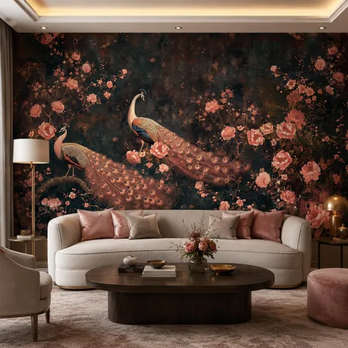 Vista 11 de Zeeko Murales de pared florales oscuros para despegar y pegar, 59 pulgadas de ancho x 98 pulgadas de alto, papel tapiz de flores 3D vintage
