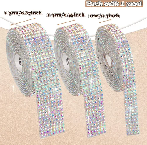 Vista 7 de 3 rollos de 3 yardas de cinta autoadhesiva de diamantes de imitación de cristal para manualidades, ropa, decoración de automóviles y regalos
