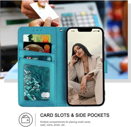 Vista 3 de Funda tipo cartera para iPhone 13, [bloqueo RFID] con 3 ranuras para tarjetas con ranura para tarjeta de crédito, cubierta protectora magnética