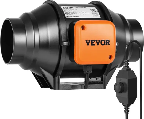 Vista 15 de VEVOR Kit de filtración de aire de 4 pulgadas, ventilador de conducto en línea de 180 CFM con controlador de velocidad, filtro de carbono y sistema