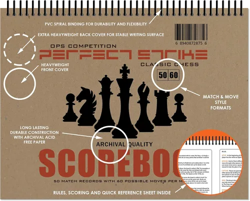 Vista 2 de Libro de puntuaciones de ajedrez Perfect Strike con reglas e instrucciones de puntuación. Heavy Duty. Práctica y competencia. (8.5" x 11") TS-50:60